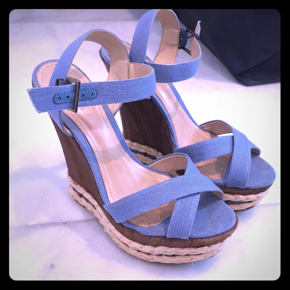 Schutz wood blue brown wedges